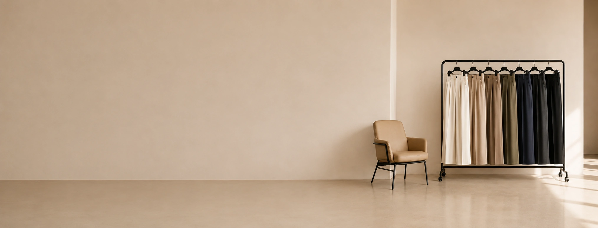 AEVRO studio rack with neutral garments